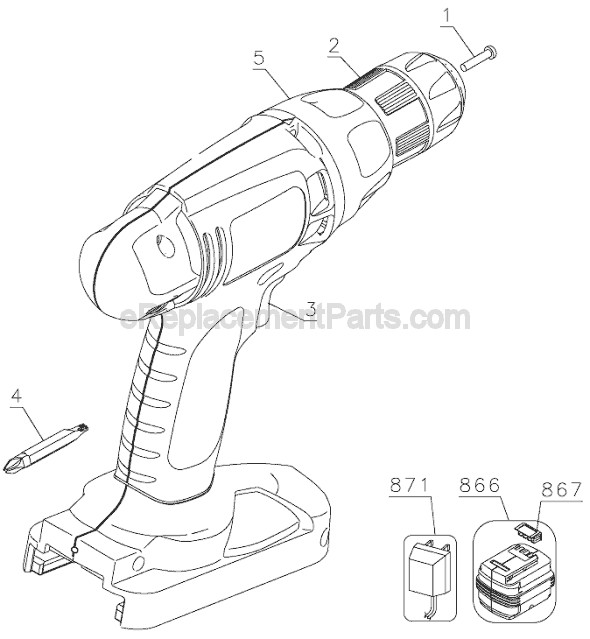 Page A Diagram and Parts List for PSO1800 Type 1 Black and Decker Cordless Drill
